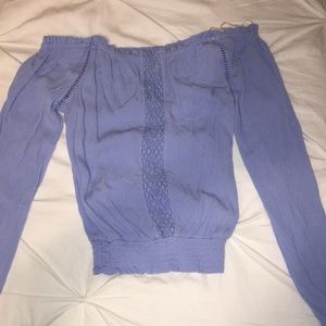 pastel blue off the shoulder top